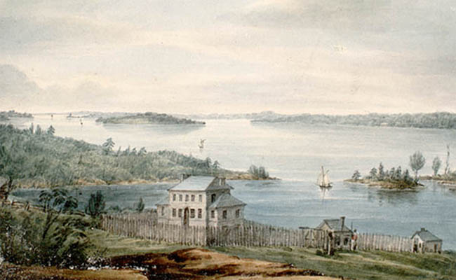 1834 painting by Mrs. Harriet Cartwright of the Garrison Hospital. 